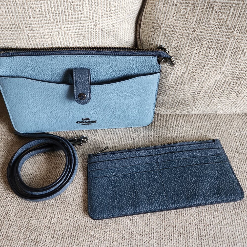 Coach Noa pop up colorblock chambray blue/denim leather  convertible crossbody